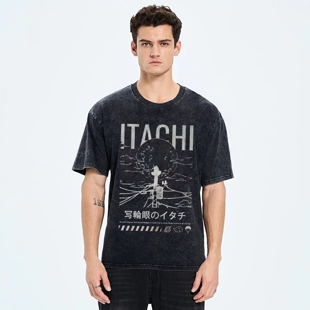 Itachi Uchiha Sharingan Japanese Anime Naruto Vintage Washed T-shirt