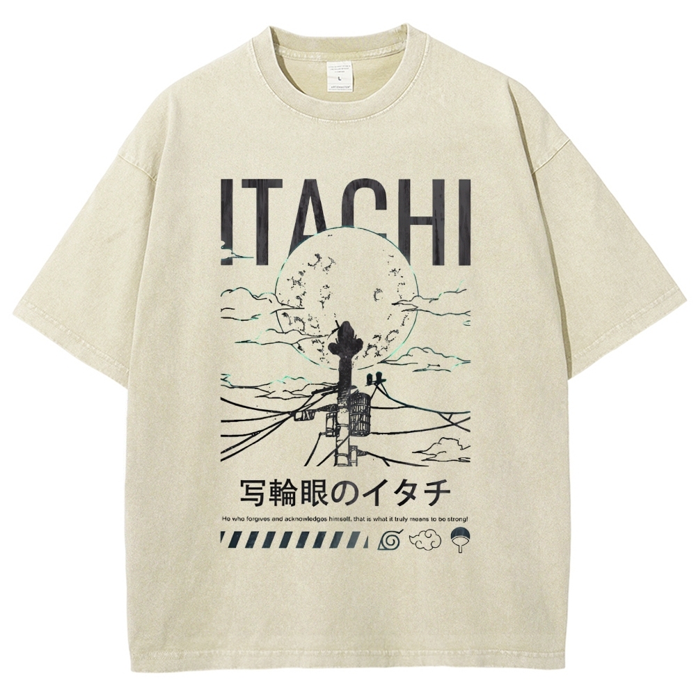 Itachi Uchiha Sharingan Japanese Anime Naruto Vintage Washed T-shirt