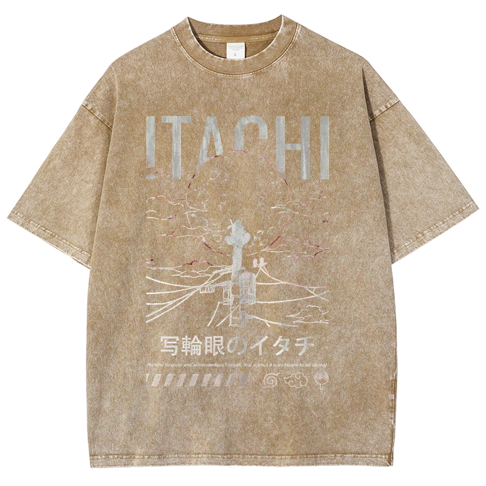 Itachi Uchiha Sharingan Japanese Anime Naruto Vintage Washed T-shirt