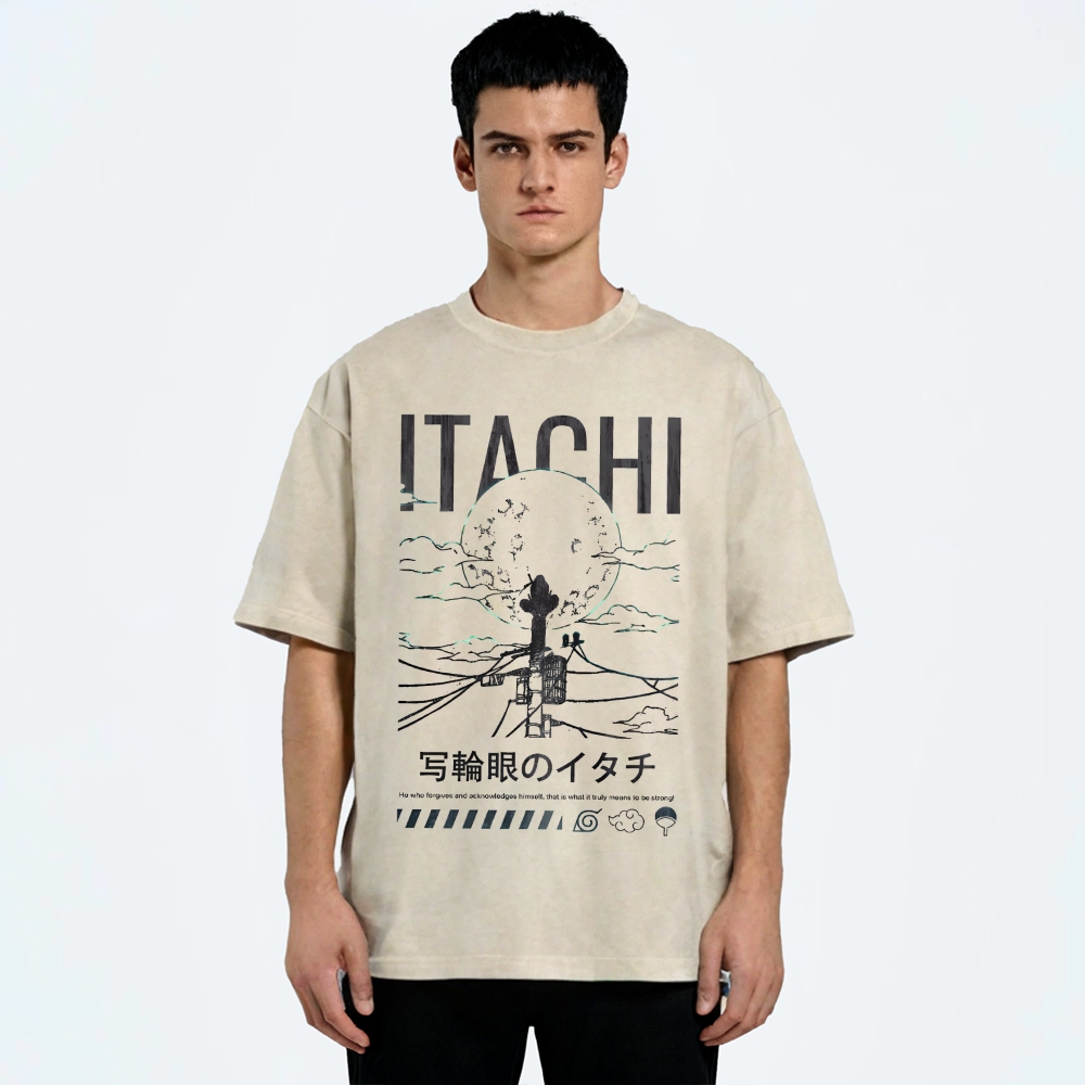 Itachi Uchiha Sharingan Japanese Anime Naruto Vintage Washed T-shirt