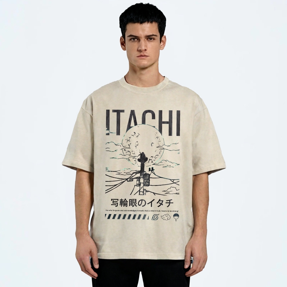 Itachi Uchiha Sharingan Japanese Anime Naruto Vintage Washed T-shirt