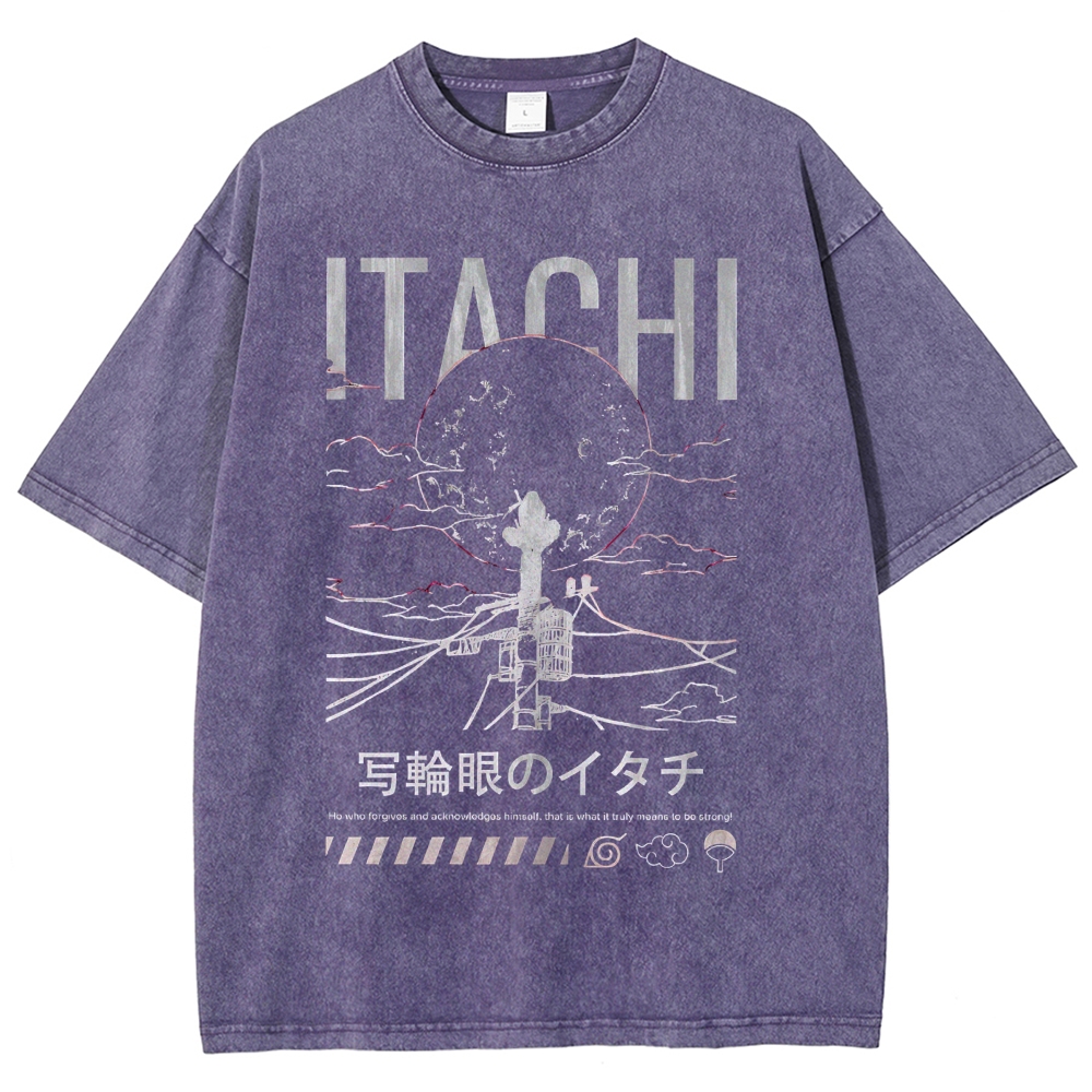 Itachi Uchiha Sharingan Japanese Anime Naruto Vintage Washed T-shirt