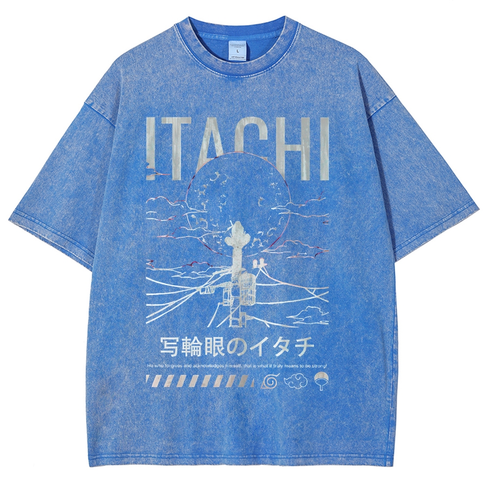 Itachi Uchiha Sharingan Japanese Anime Naruto Vintage Washed T-shirt