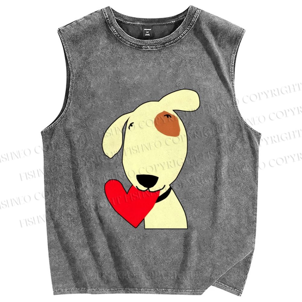 Unisex Dog With Heart Printed Washed Tank Top