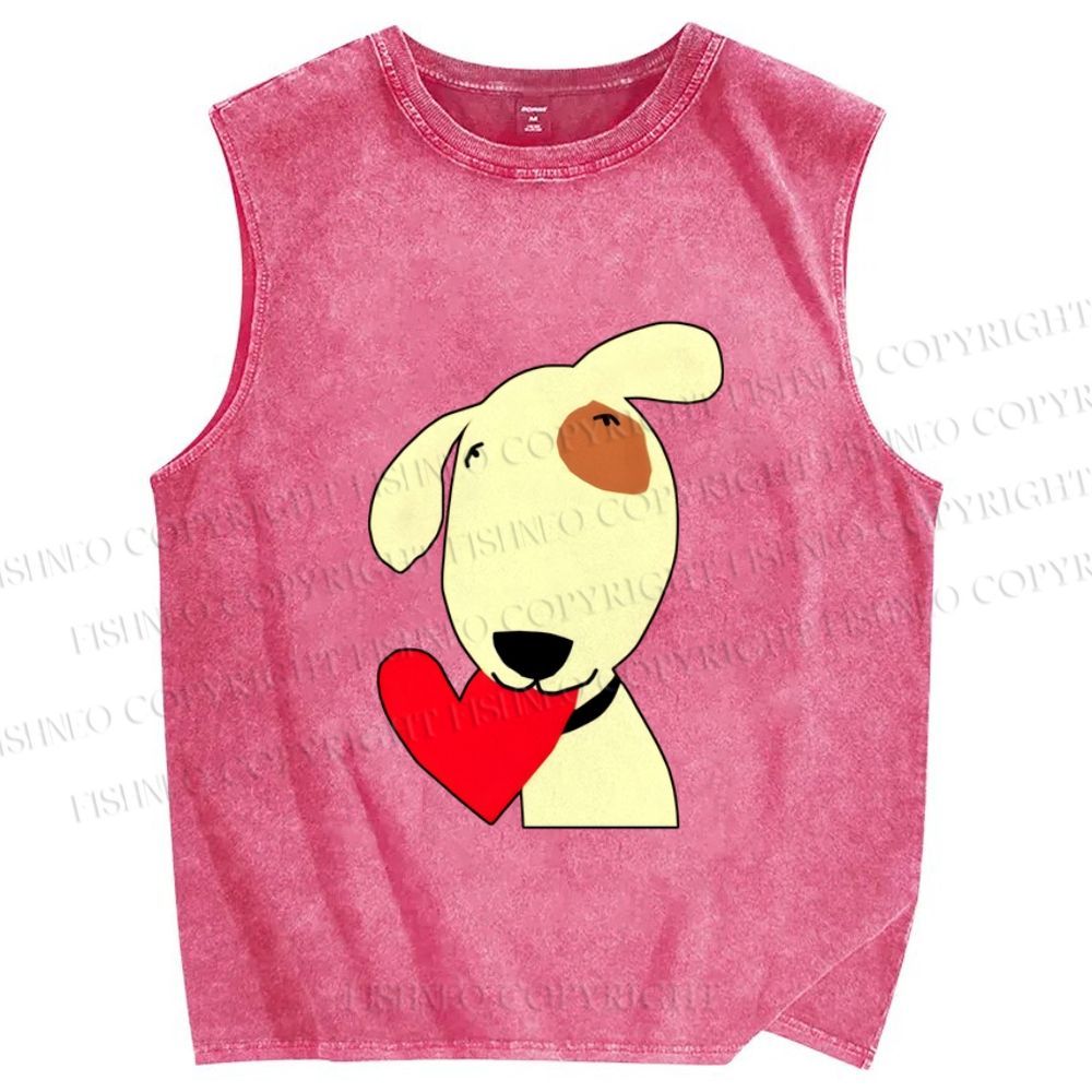 Unisex Dog With Heart Printed Washed Tank Top