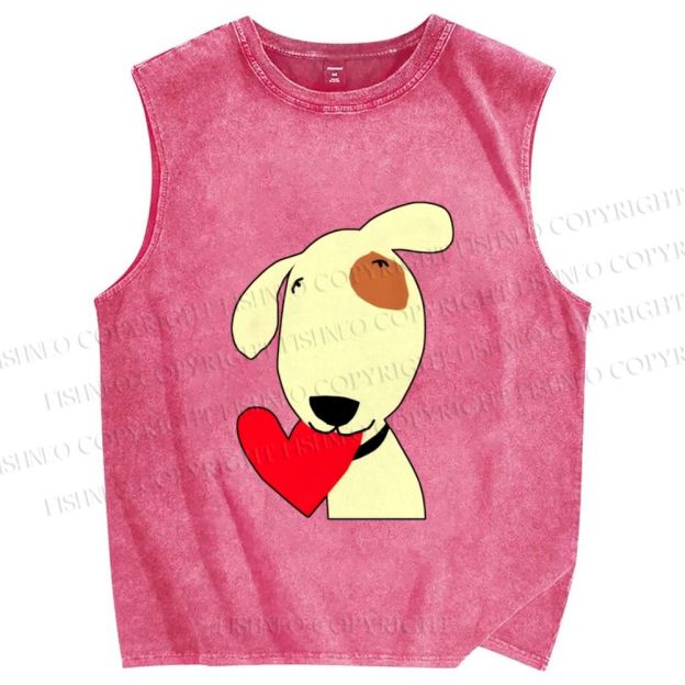 Unisex Dog With Heart Printed Washed Tank Top