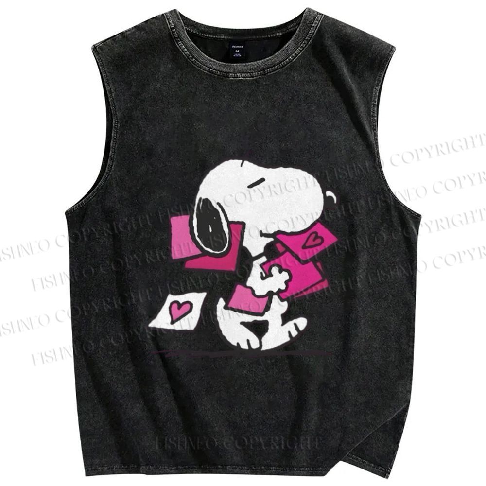Unisex Snoopy With Love Letters Printed Washed Tank Top