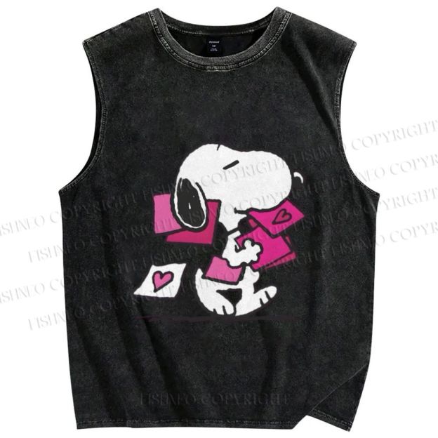 Unisex Snoopy With Love Letters Printed Washed Tank Top