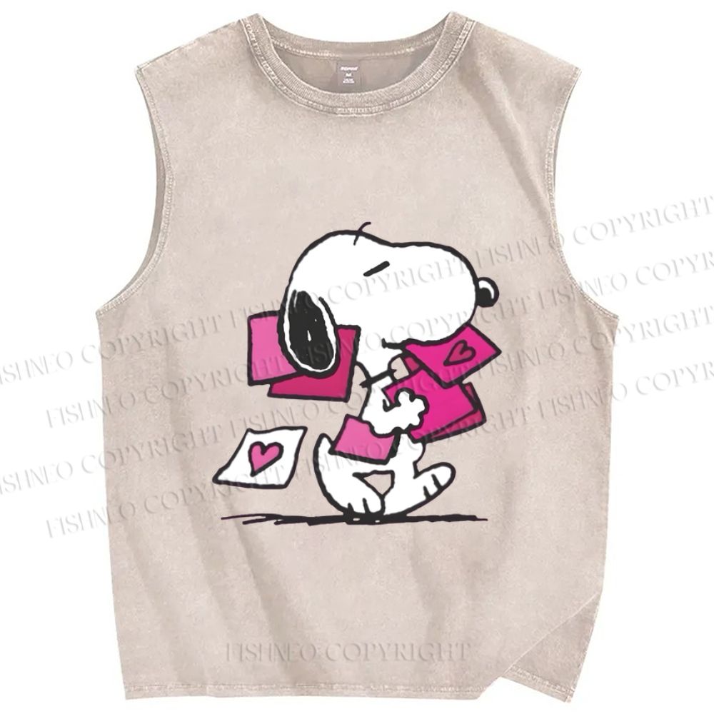 Unisex Snoopy With Love Letters Printed Washed Tank Top