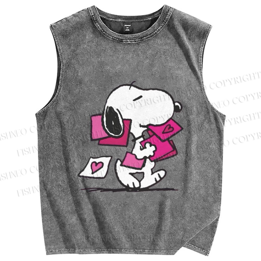 Unisex Snoopy With Love Letters Printed Washed Tank Top