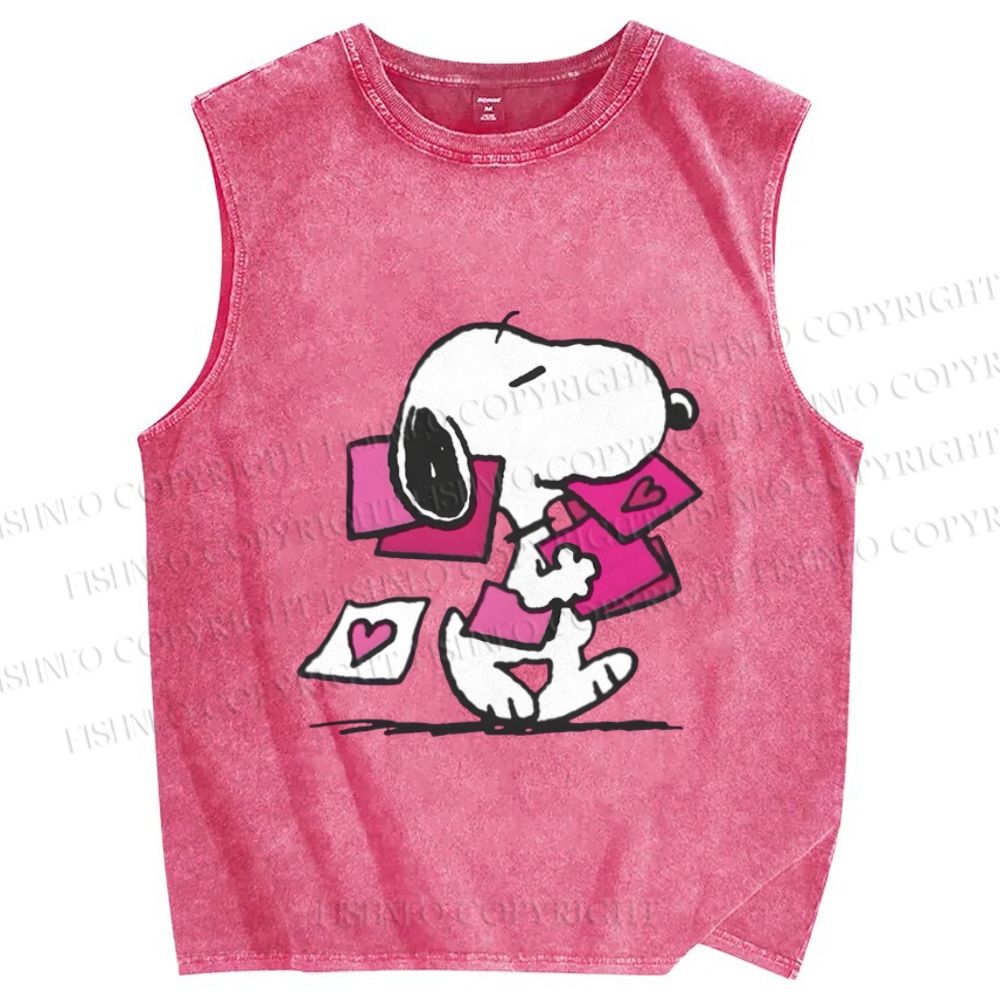 Unisex Snoopy With Love Letters Printed Washed Tank Top