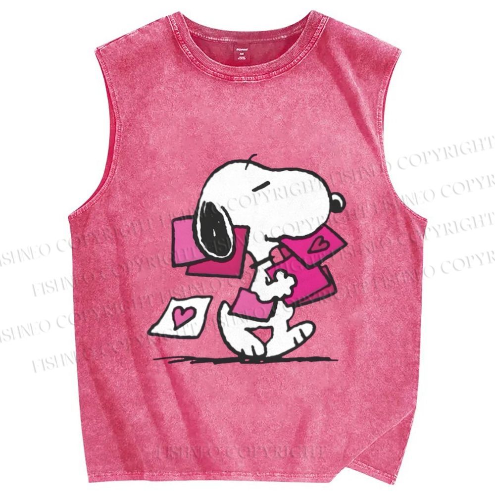 Unisex Snoopy With Love Letters Printed Washed Tank Top