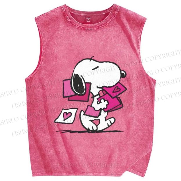 Unisex Snoopy With Love Letters Printed Washed Tank Top