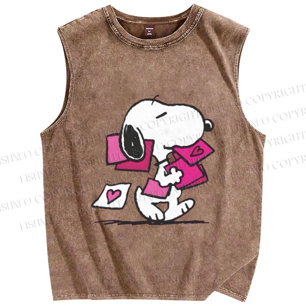 Unisex Snoopy With Love Letters Printed Washed Tank Top
