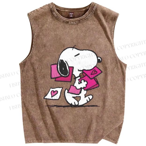Unisex Snoopy With Love Letters Printed Washed Tank Top
