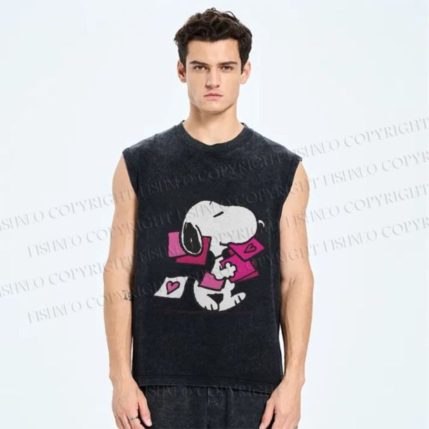 Unisex Snoopy With Love Letters Printed Washed Tank Top