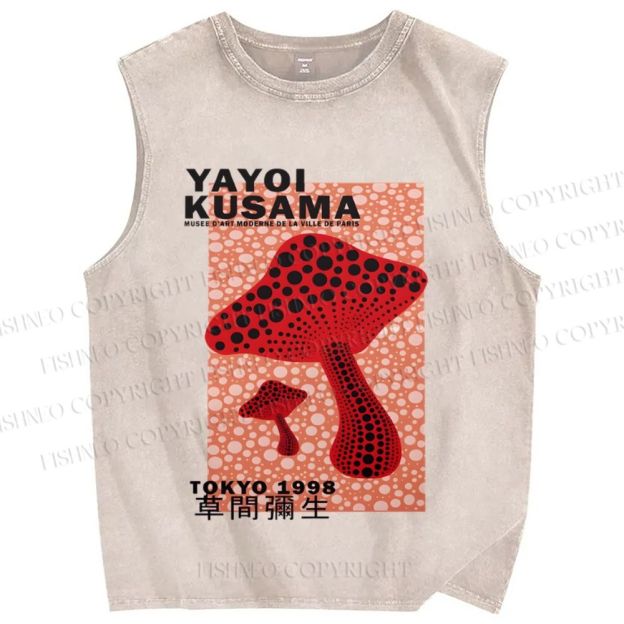 Unisex Yayoi Kusama Red Mushroom Printed Washed Tank Top