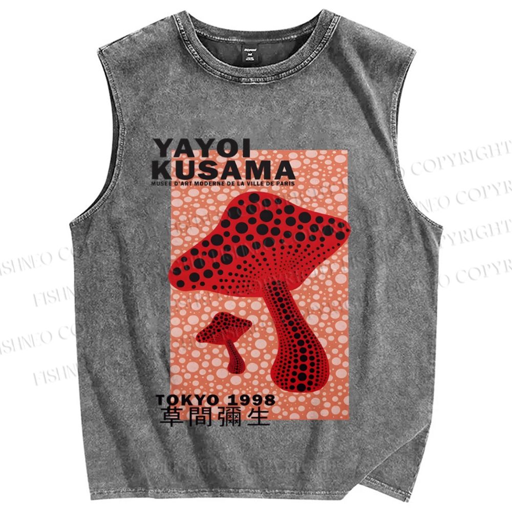 Unisex Yayoi Kusama Red Mushroom Printed Washed Tank Top