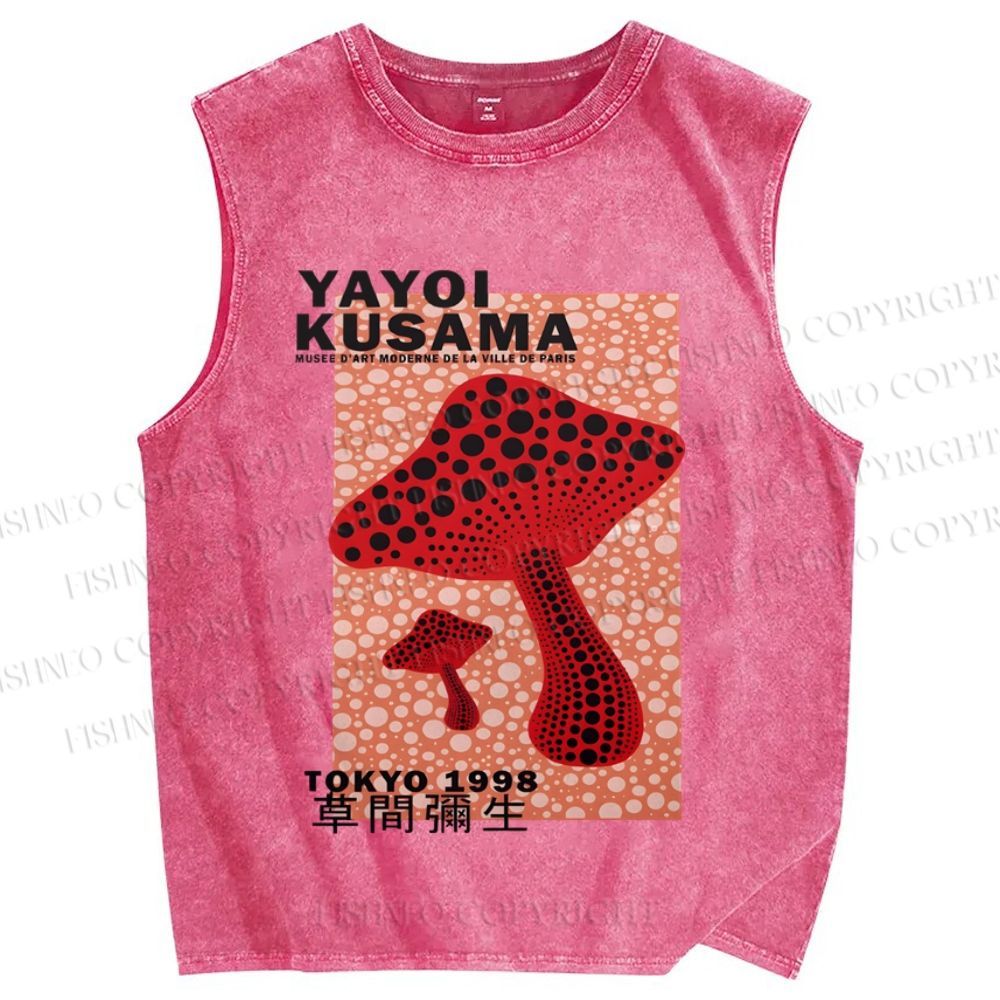 Unisex Yayoi Kusama Red Mushroom Printed Washed Tank Top