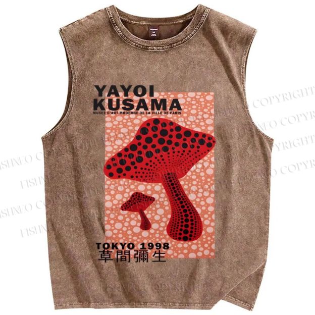 Unisex Yayoi Kusama Red Mushroom Printed Washed Tank Top