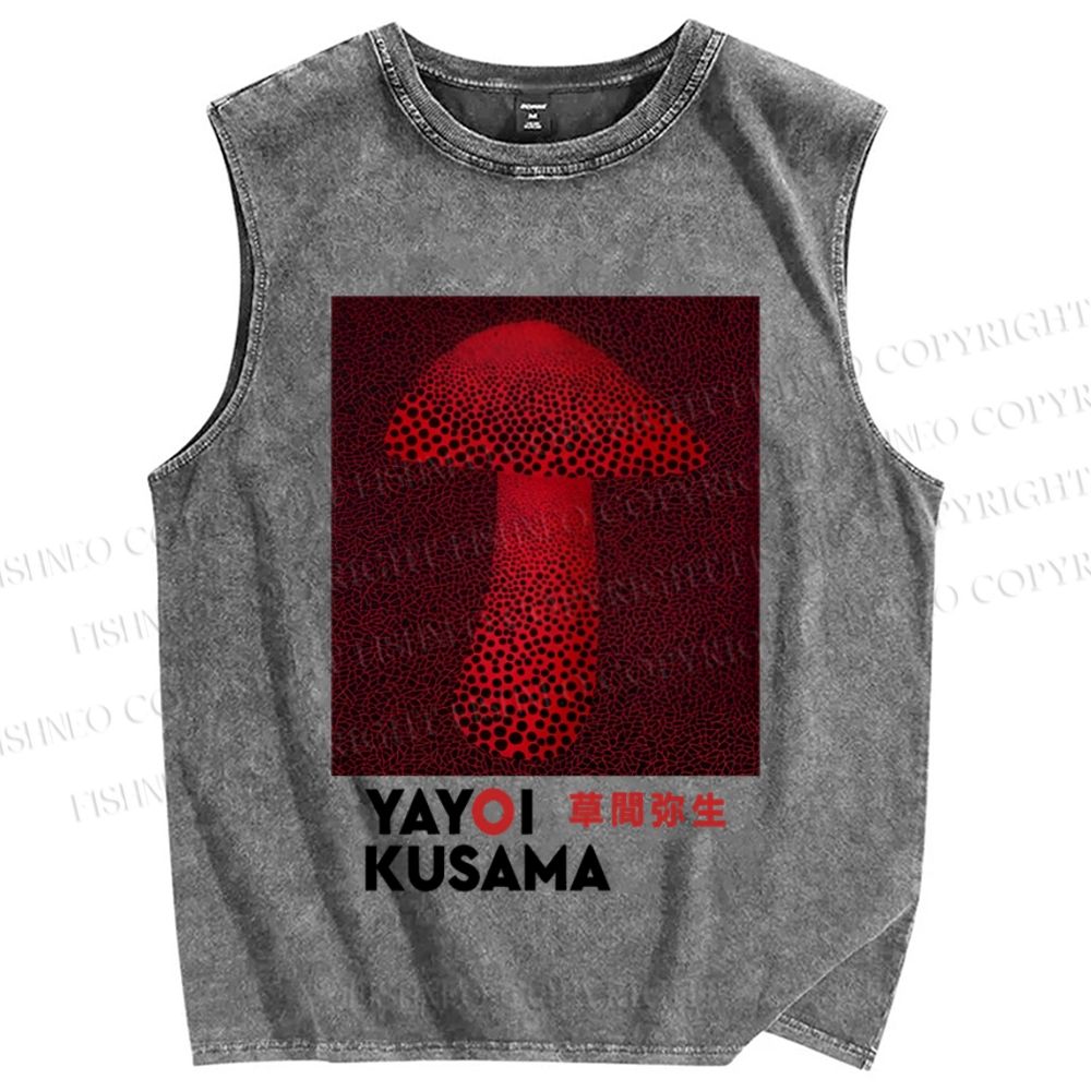 Unisex Yayoi Kusama Red Mushroom Printed Washed Tank Top