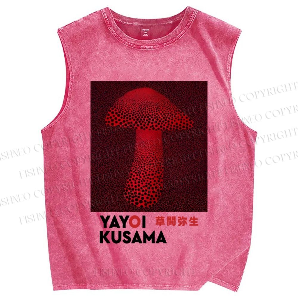 Unisex Yayoi Kusama Red Mushroom Printed Washed Tank Top