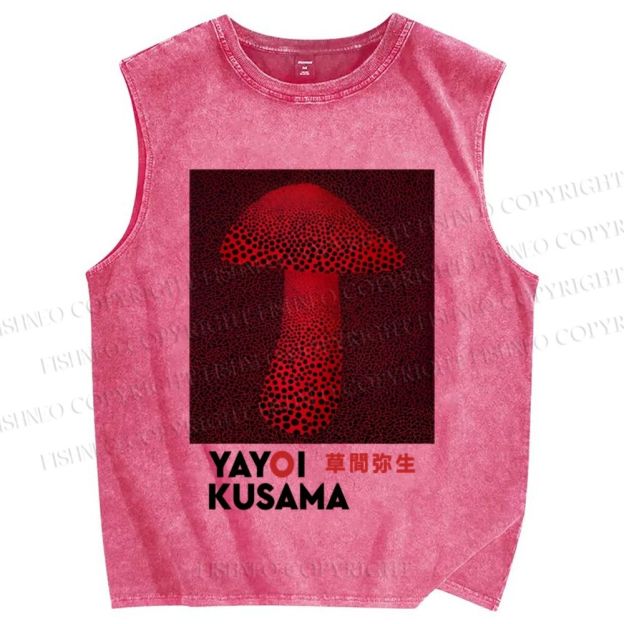 Unisex Yayoi Kusama Red Mushroom Printed Washed Tank Top