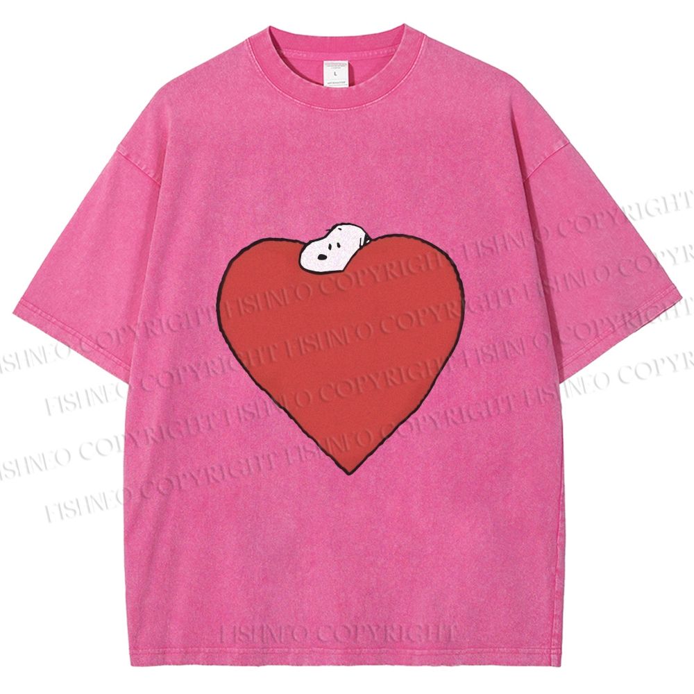 Unisex Snoopy in Big Heart Printed Washed Tee