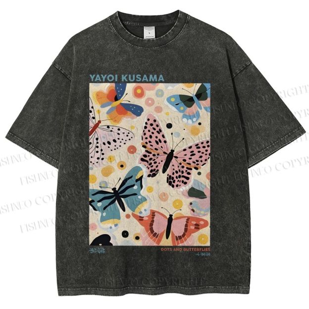 Unisex Yayoi Kusama Butterflies Printed Washed Tee