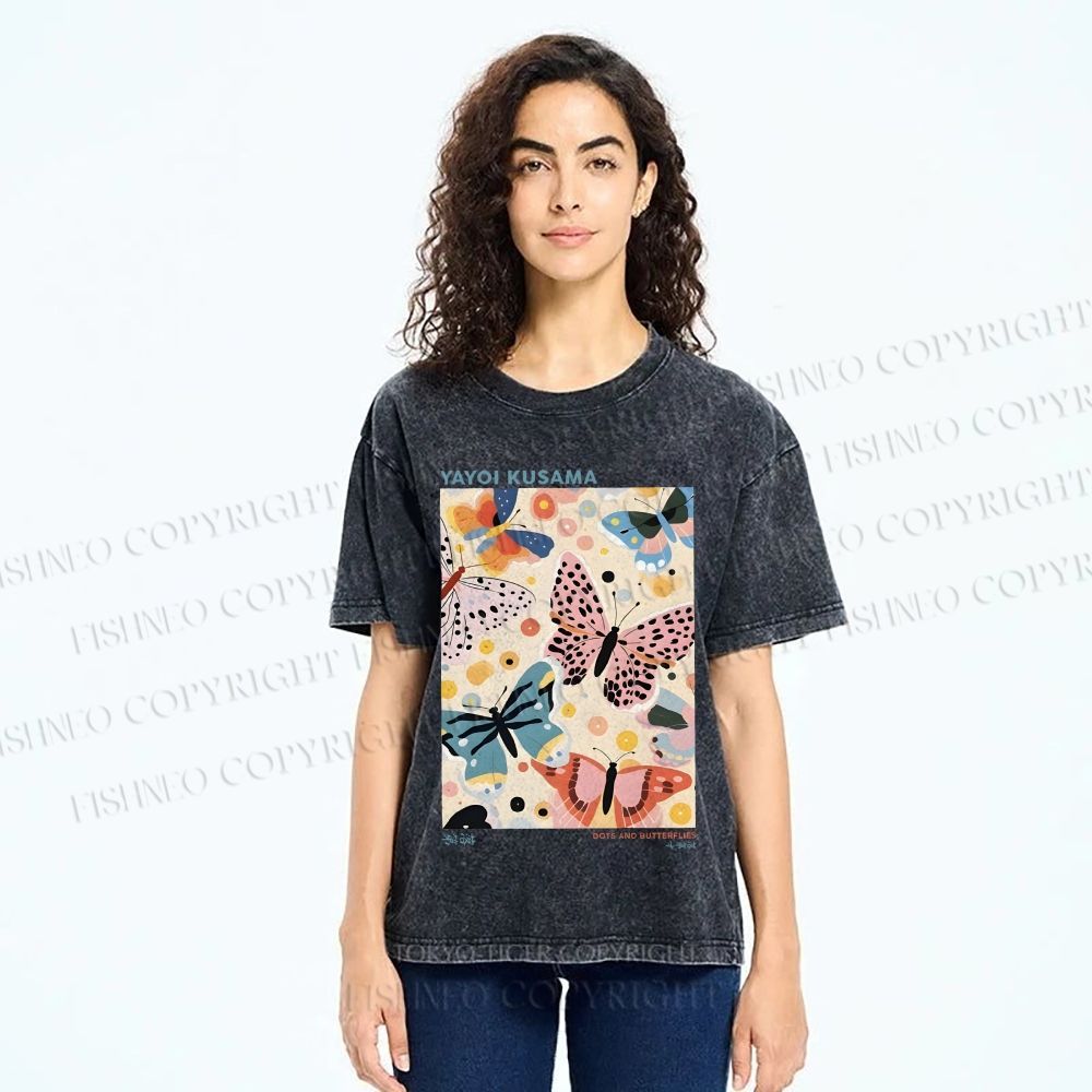 Unisex Yayoi Kusama Butterflies Printed Washed Tee