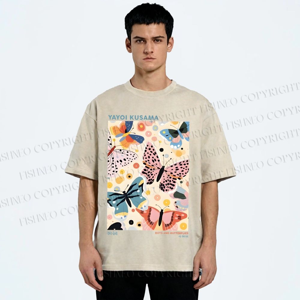Unisex Yayoi Kusama Butterflies Printed Washed Tee