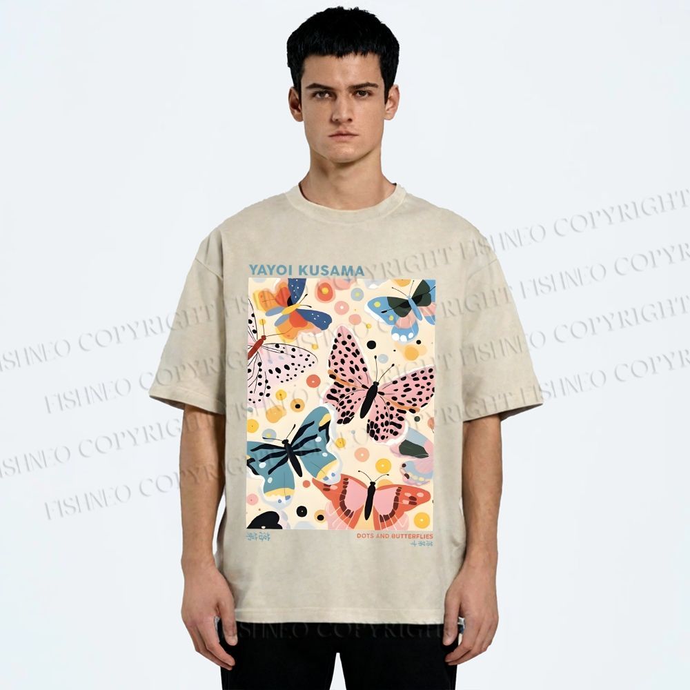 Unisex Yayoi Kusama Butterflies Printed Washed Tee
