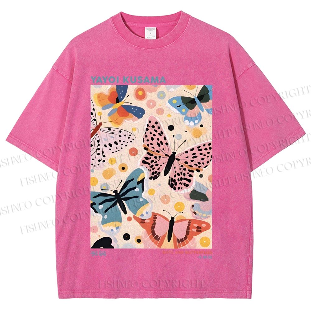 Unisex Yayoi Kusama Butterflies Printed Washed Tee