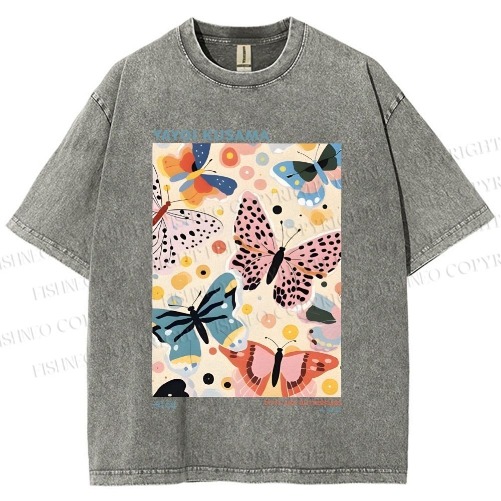 Unisex Yayoi Kusama Butterflies Printed Washed Tee