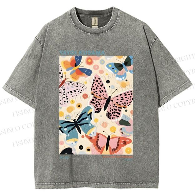 Unisex Yayoi Kusama Butterflies Printed Washed Tee