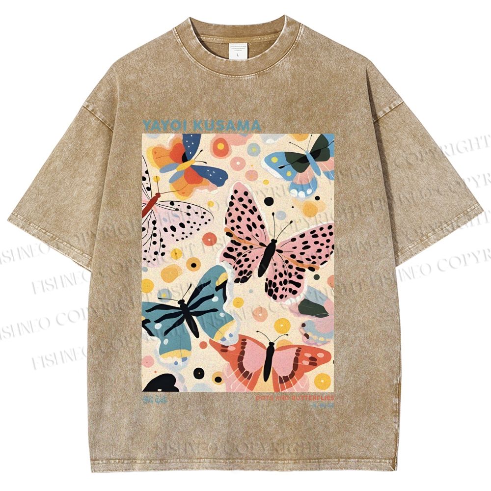 Unisex Yayoi Kusama Butterflies Printed Washed Tee