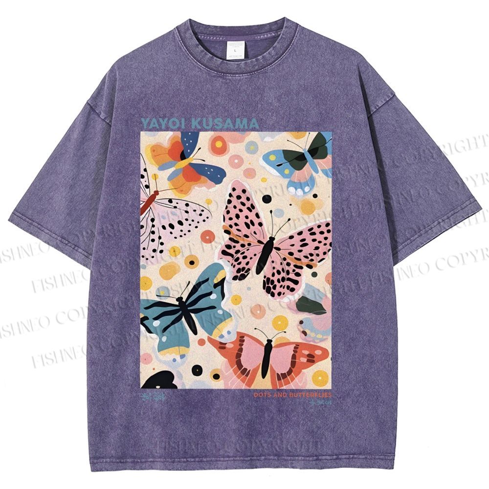 Unisex Yayoi Kusama Butterflies Printed Washed Tee