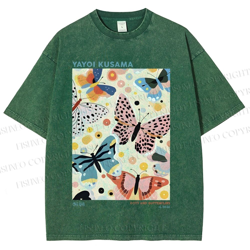 Unisex Yayoi Kusama Butterflies Printed Washed Tee