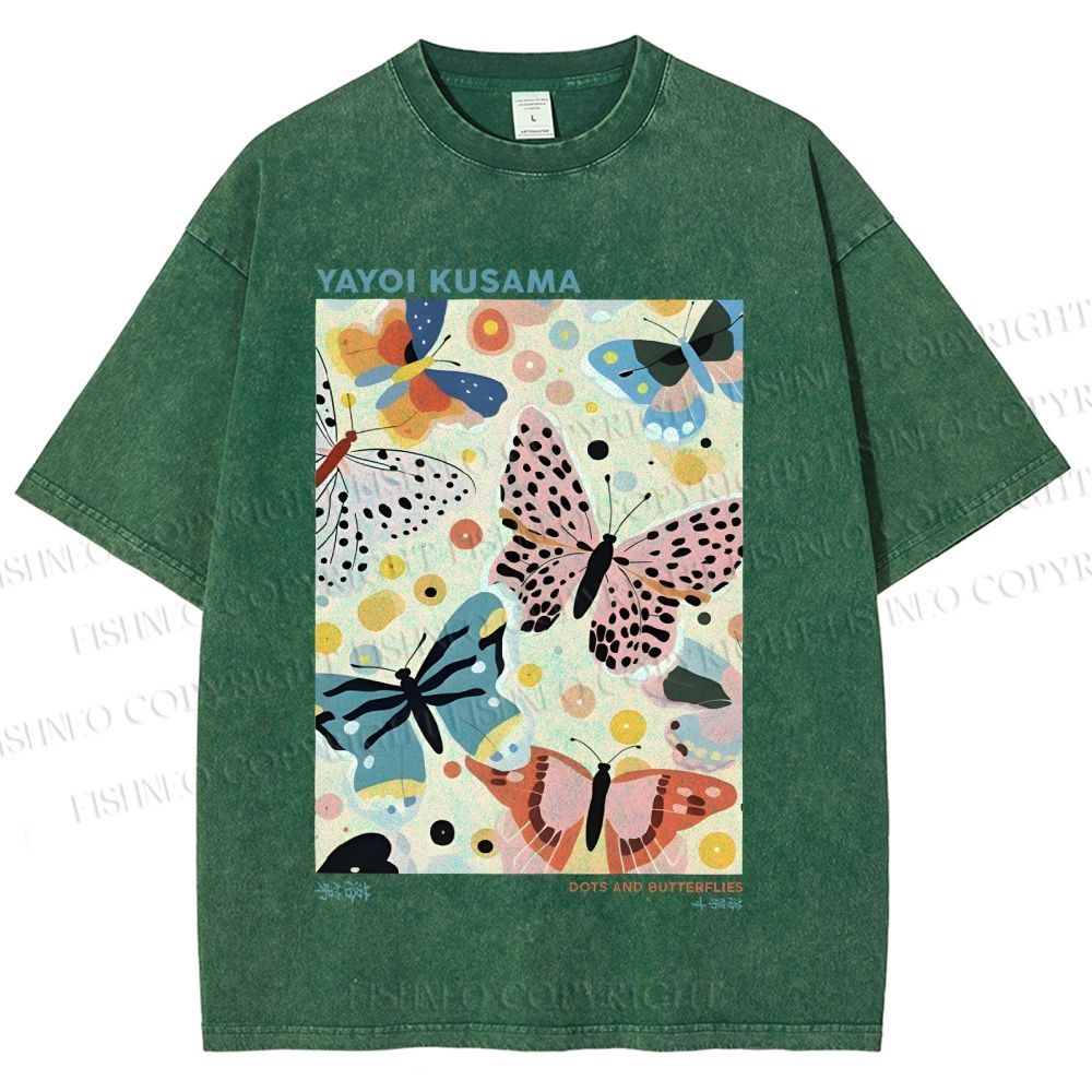 Unisex Yayoi Kusama Butterflies Printed Washed Tee