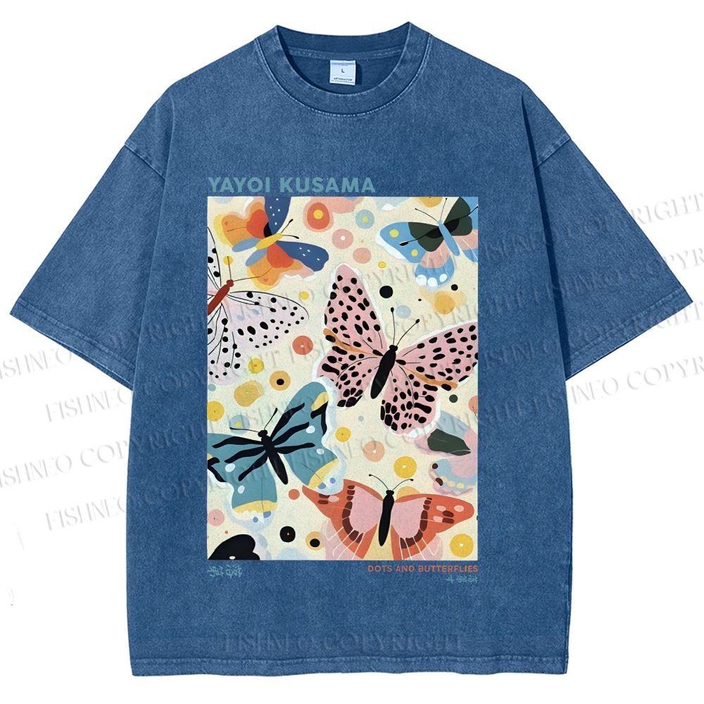 Unisex Yayoi Kusama Butterflies Printed Washed Tee