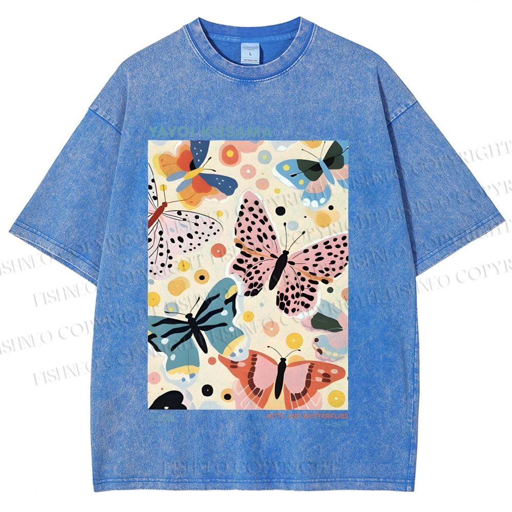Unisex Yayoi Kusama Butterflies Printed Washed Tee