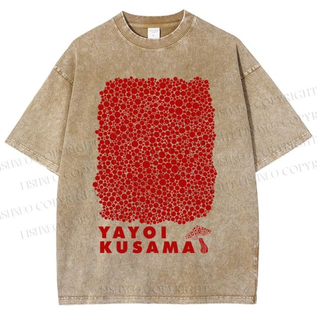 Unisex Yayoi Kusama Mushroom With Dots Printed Washed Tee