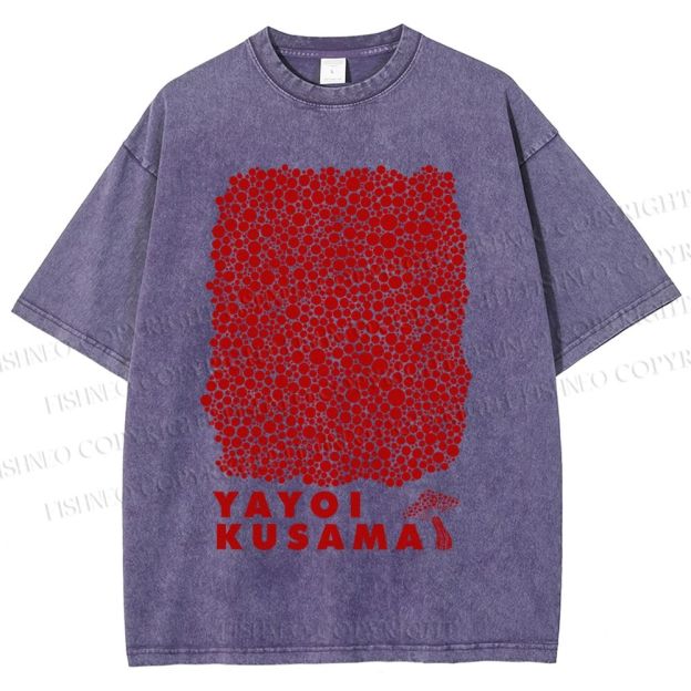 Unisex Yayoi Kusama Mushroom With Dots Printed Washed Tee