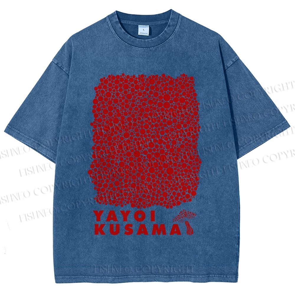 Unisex Yayoi Kusama Mushroom With Dots Printed Washed Tee