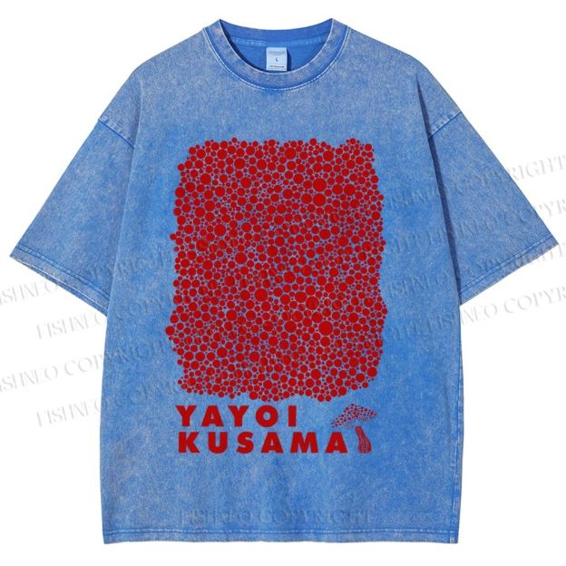 Unisex Yayoi Kusama Mushroom With Dots Printed Washed Tee