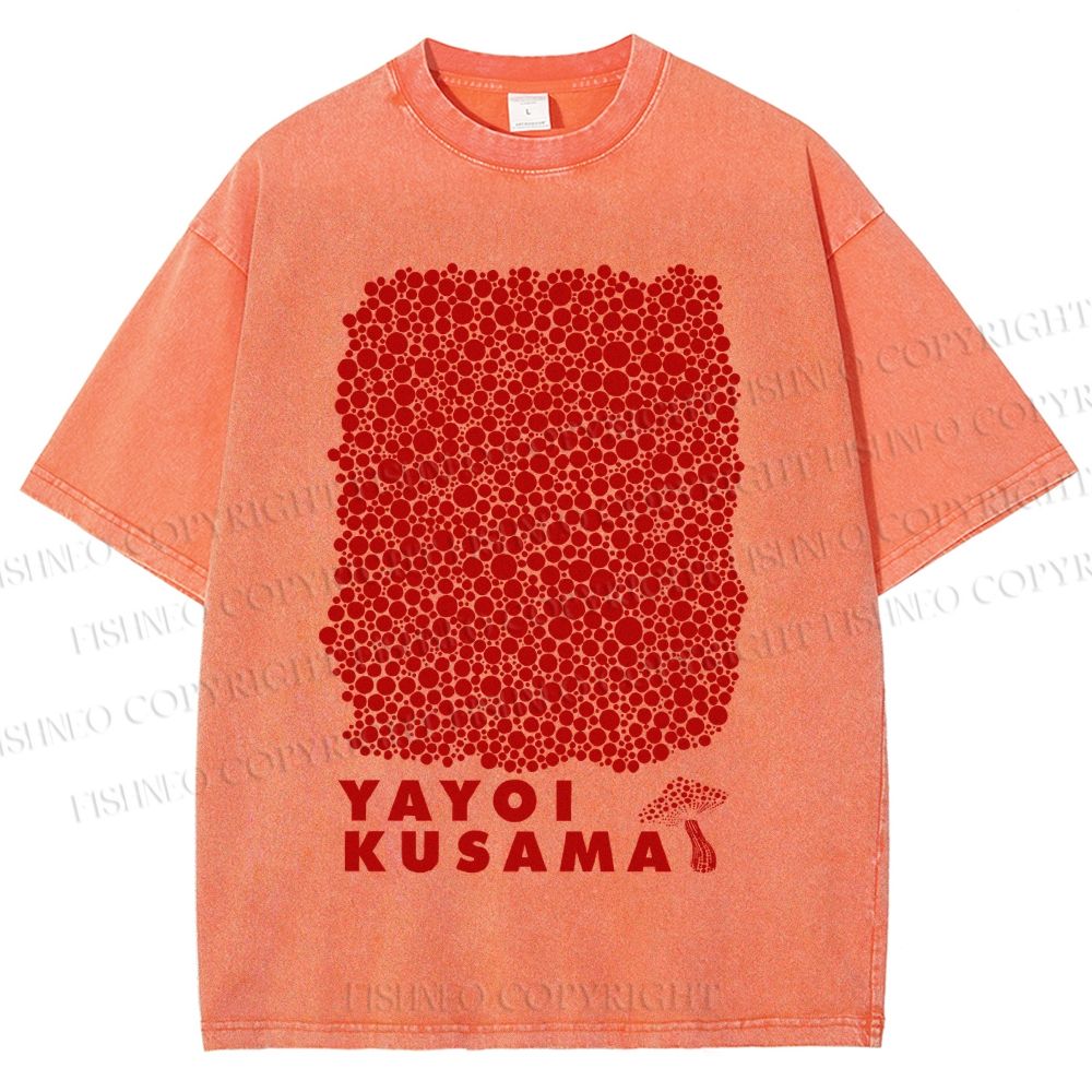 Unisex Yayoi Kusama Mushroom With Dots Printed Washed Tee