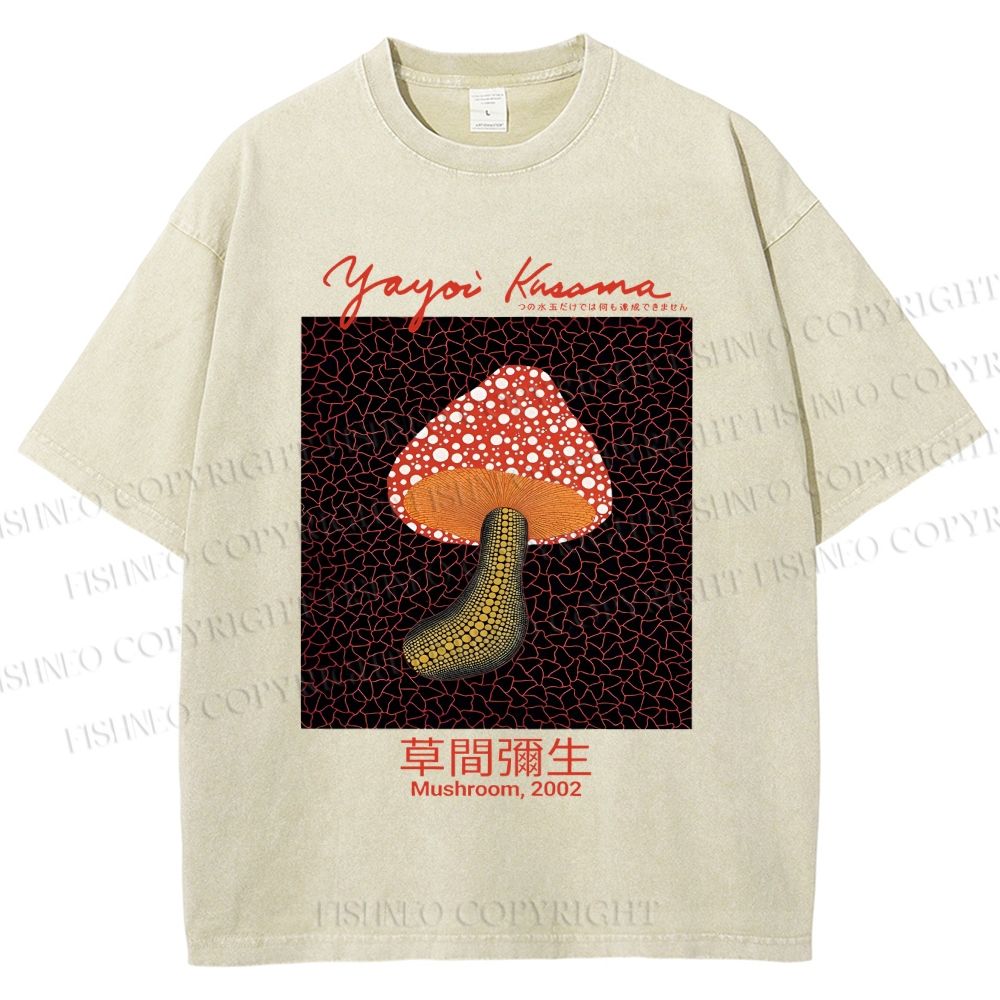 Unisex Yayoi Kusama Mushroom Printed Washed Tee