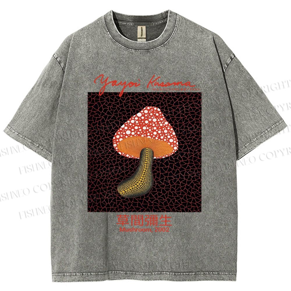 Unisex Yayoi Kusama Mushroom Printed Washed Tee
