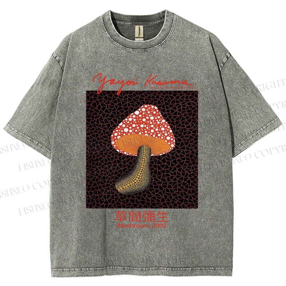 Unisex Yayoi Kusama Mushroom Printed Washed Tee