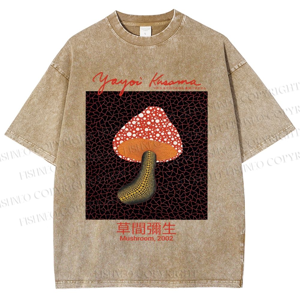 Unisex Yayoi Kusama Mushroom Printed Washed Tee